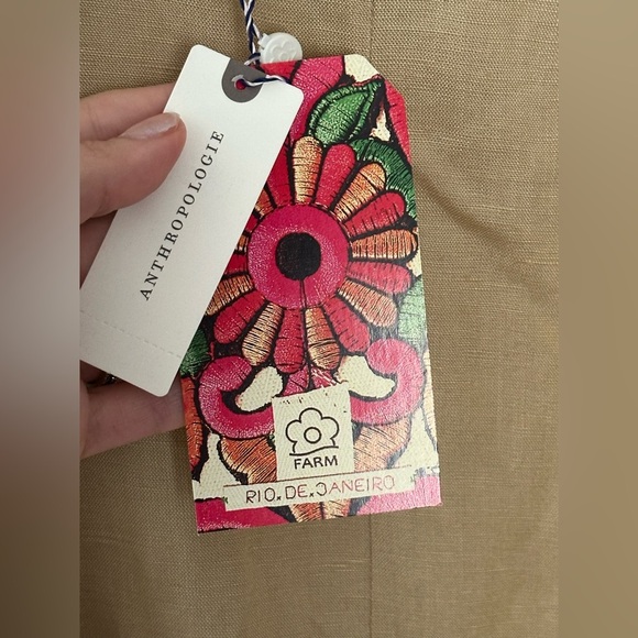 FARM Rio x Anthropologie Tan Embroidered Linen Blend Midi Dress NEW small - Picture 12 of 15